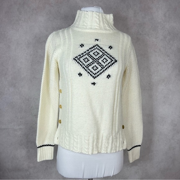 The Reeds x J. Crew Ivory Mock Neck Knit Button Sweater Women's Size XS - Picture 1 of 7